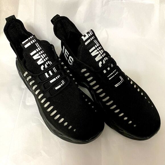 Black White Phantom Lines Graphic Lightweight Quick Lace Sock Sneakers NEW - Picture 3 of 4